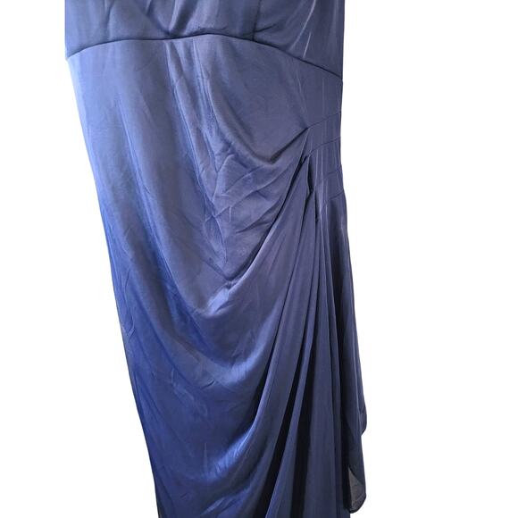 Xscape by Joanna Chen Blue Lace Sleeves Ruched Gown Dress Plus Size 14 - Picture 3 of 10